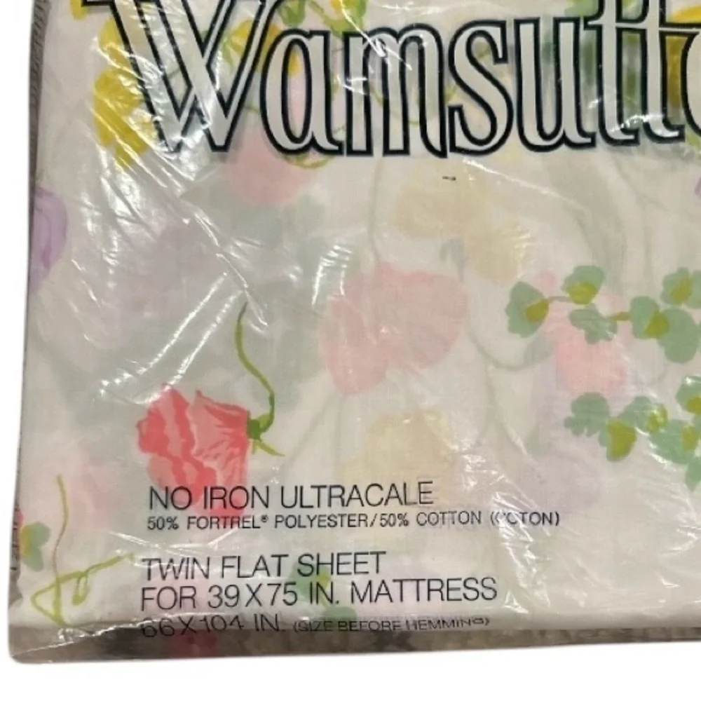 WAMSUTTA SWEET PEA FLORAL NO IRON ULTRACALE TWIN FLAT SHEET TWO PILLOWCASES SET